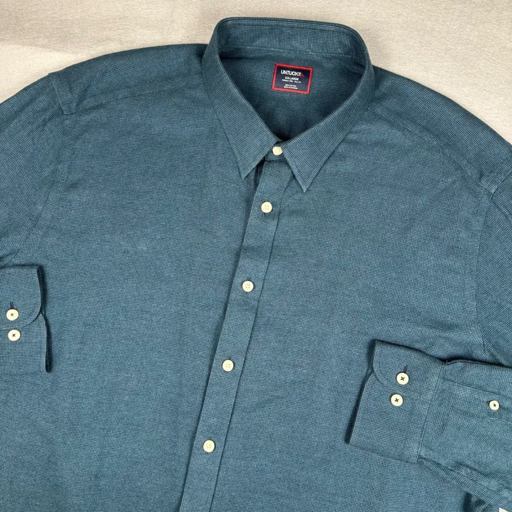 UNTUCKit Veneto Teal Blue Wrinkle Free Tall Fit Cotton Button Shirt 2XLT 40250